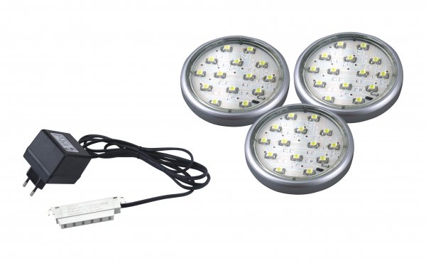 LED-Anbaul.-Set 3x1,2W silver, rund 4er